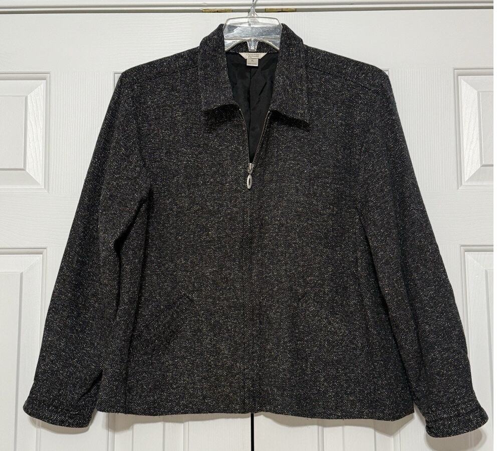 Y2K Christopher & Banks Herringbone Zip Up Waist Jacket, Black, Size XL